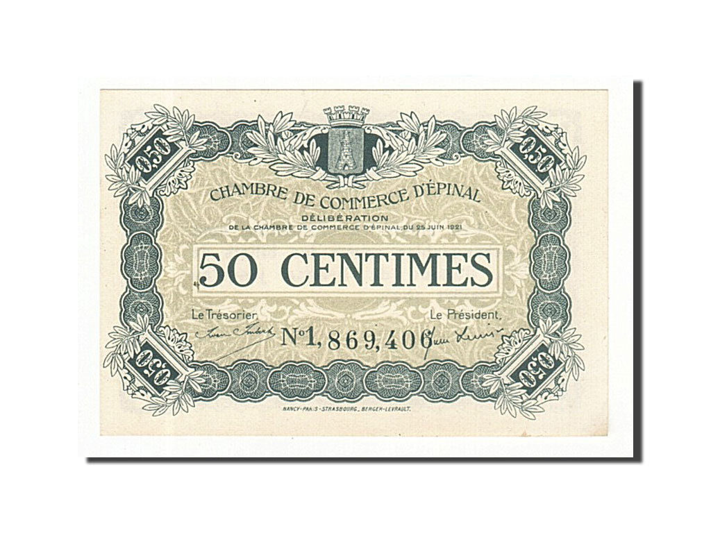 Geldschein, Frankreich, Epinal, 50 Centimes, 1921, UNZ, Pirot:56-12