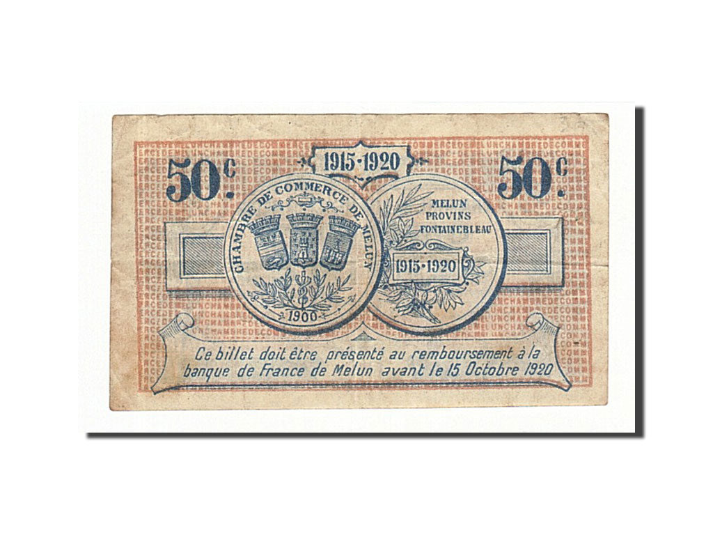 Banknot, Francja, Melun, 50 Centimes, 1915, VF(30-35), Pirot:80-1