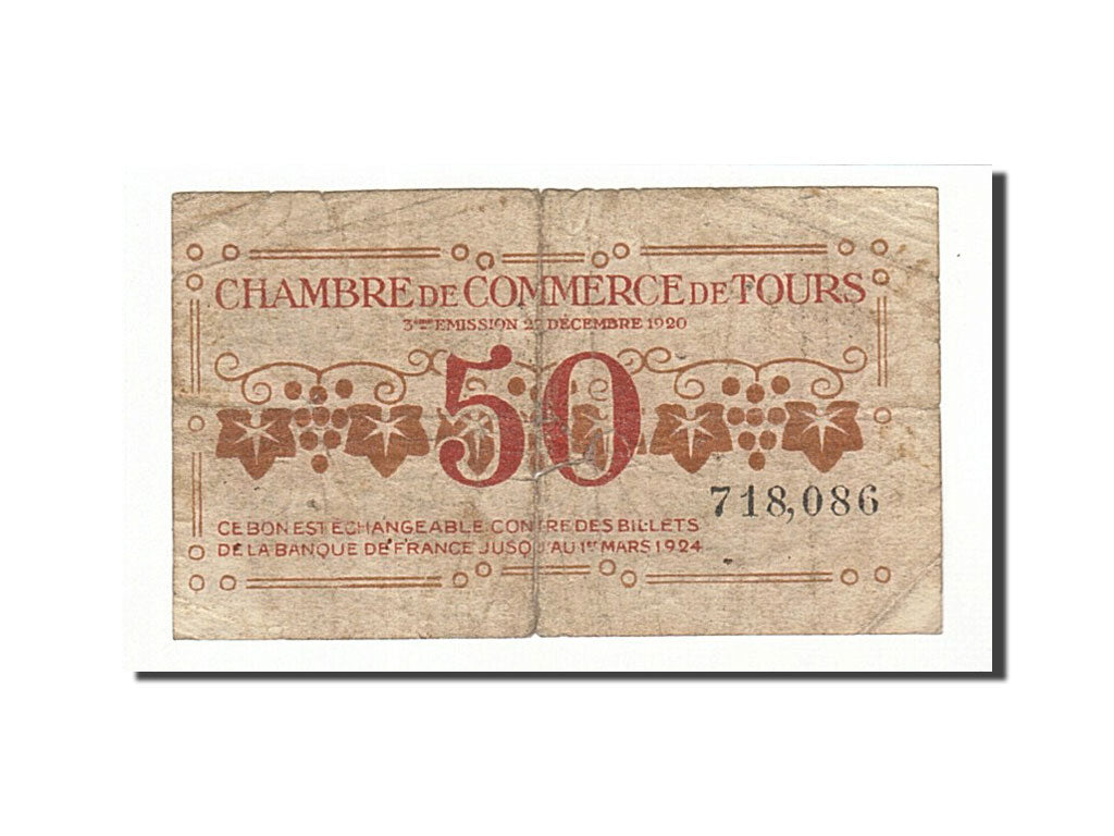 Geldschein, Frankreich, Tours, 50 Centimes, 1920, S, Pirot:123-4