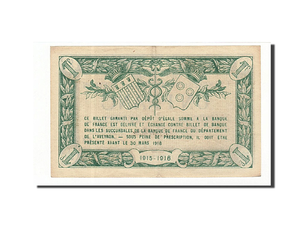 Banknote, Pirot:108-9, 1 Franc, 1915, France, AU(55-58), Rodez