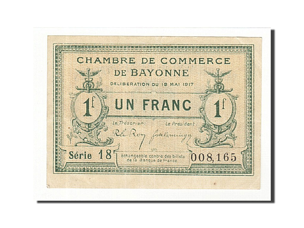 Banknote, Pirot:21-45, 1 Franc, 1917, France, AU(55-58), Bayonne