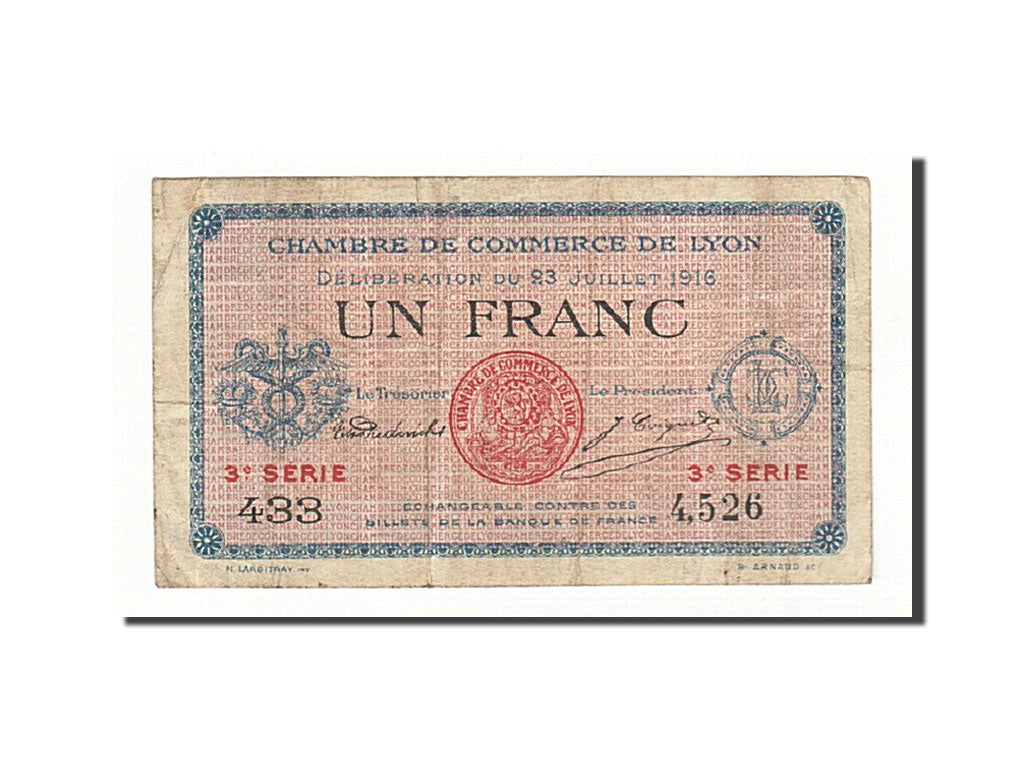Banconote, Pirot:77-10, BB, Lyon, 1 Franc, 1916, Francia