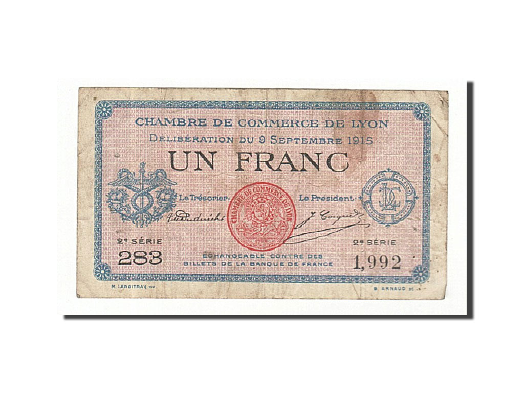 Geldschein, Frankreich, Lyon, 1 Franc, 1915, SS, Pirot:77-6