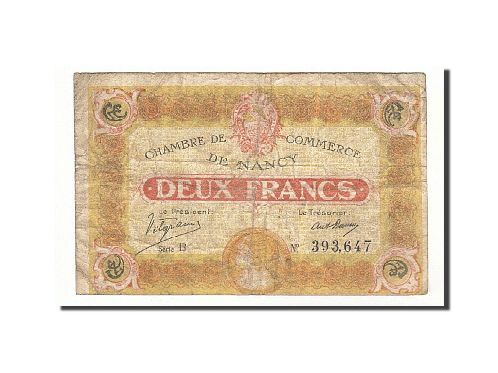 Banconote, Pirot:87-25, MB, Nancy, 2 Francs, 1918, Francia