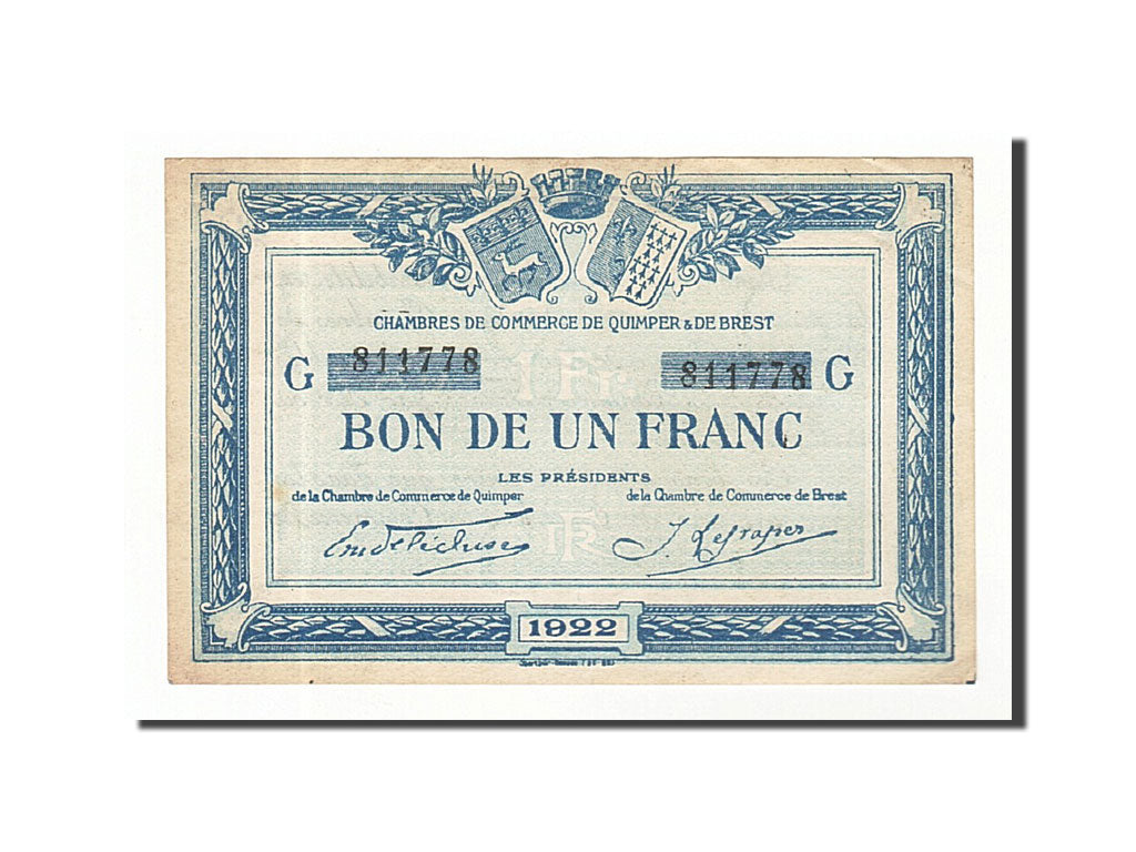 Billete, 1 Franc, Pirot:104-23, 1922, Francia, EBC, Quimper et Brest