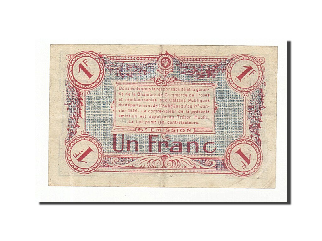 Banconote, Pirot:124-12, BB, Troyes, 1 Franc, Francia