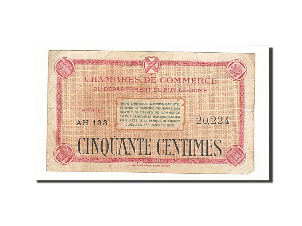 Billet, France, Clermont-Ferrand, 50 Centimes, TTB, Pirot:103-3