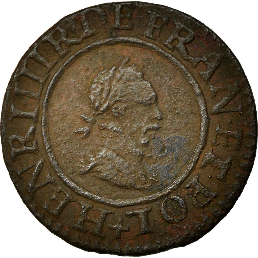 Moneda, Francia, Denier Tournois, 1588, Paris, MBC, Cobre, Sombart:4074