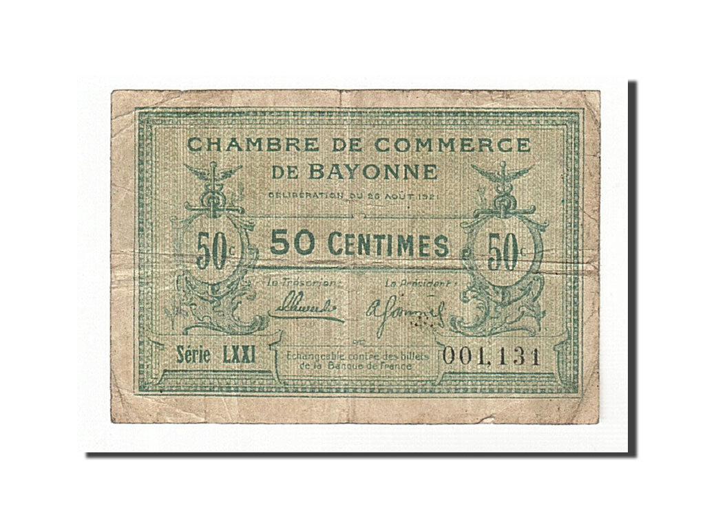 Banknote, Pirot:21-69, 50 Centimes, 1921, France, VF(20-25), Bayonne