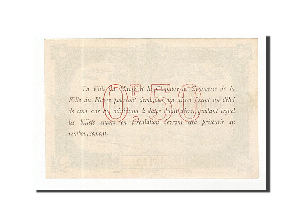 Banknote, Pirot:68-14, 50 Centimes, 1916, France, UNC(63), Le Havre