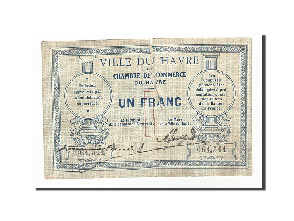 Banknote, Pirot:68-4, 1 Franc, 1914, France, EF(40-45), Le Havre