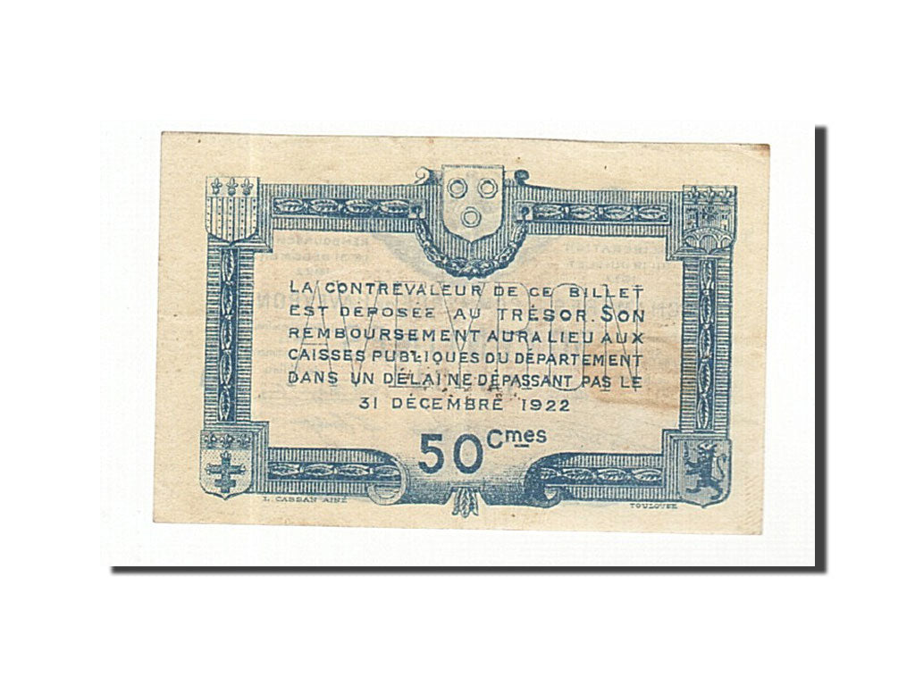 Banknot, Francja, Rodez, 50 Centimes, 1917, AU(50-53), Pirot:108-11