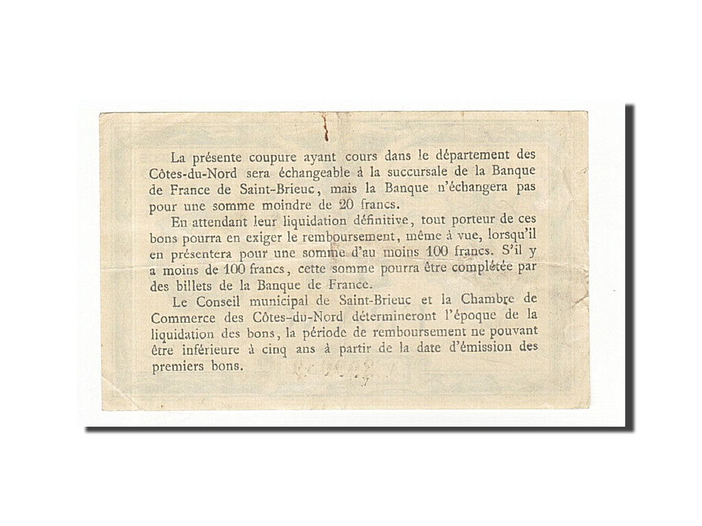 Banconote, Pirot:111-6, BB+, Saint-Brieuc, 1 Franc, Francia