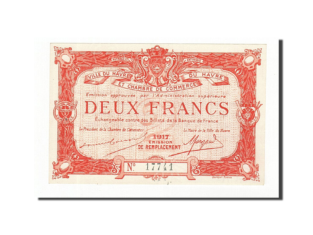 Banknote, Pirot:68-19, 2 Francs, 1917, France, UNC(60-62), Le Havre