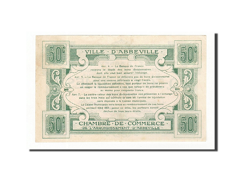Banknote, Pirot:1-1, 50 Centimes, France, AU(55-58), Abbeville