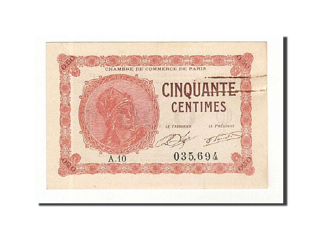 Banknote, Pirot:97-10, 50 Centimes, 1920, France, AU(55-58), Paris