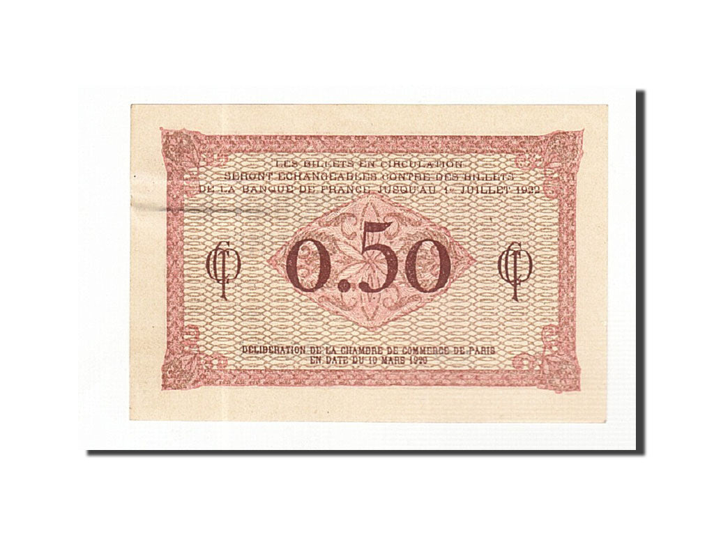 Banknote, Pirot:97-10, 50 Centimes, 1920, France, AU(55-58), Paris