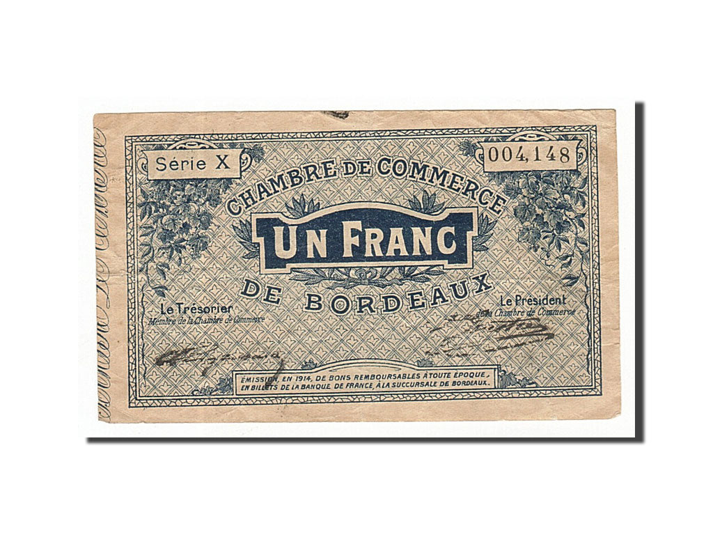 Banknote, Pirot:30-2, 1 Franc, 1914, France, EF(40-45), Bordeaux