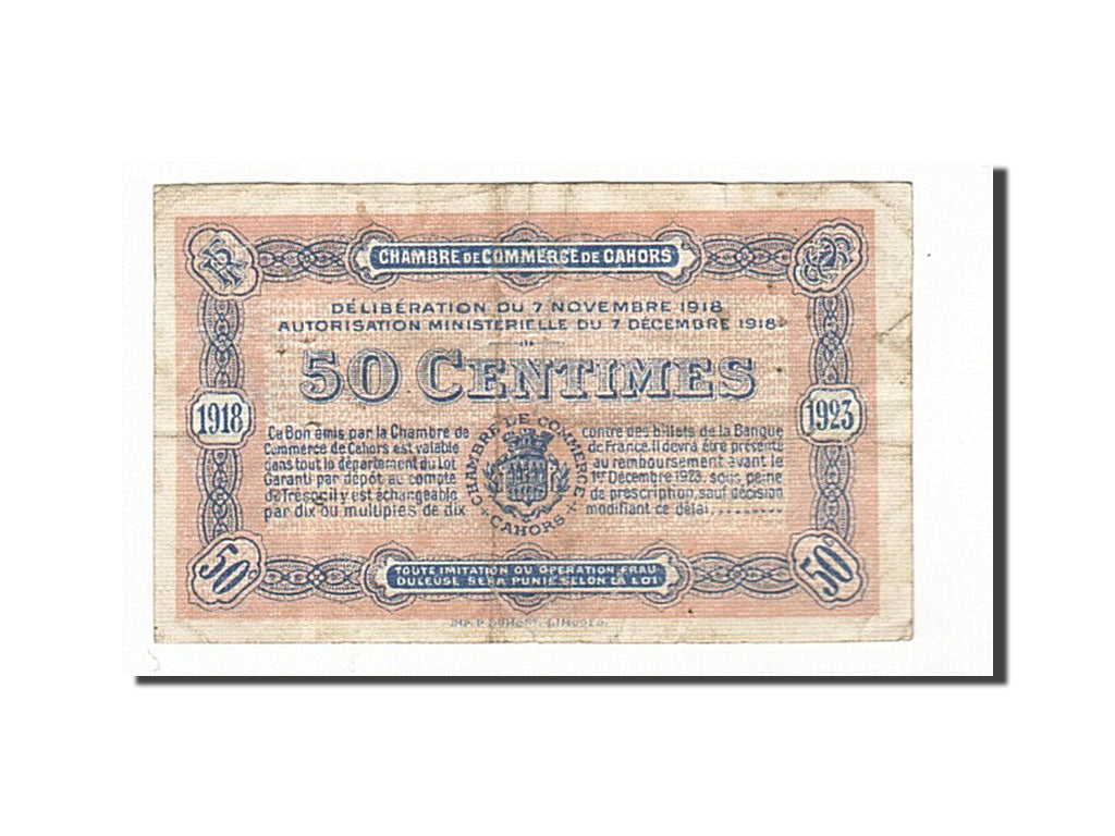 Banknote, Pirot:35-21, 50 Centimes, 1918, France, EF(40-45), Cahors