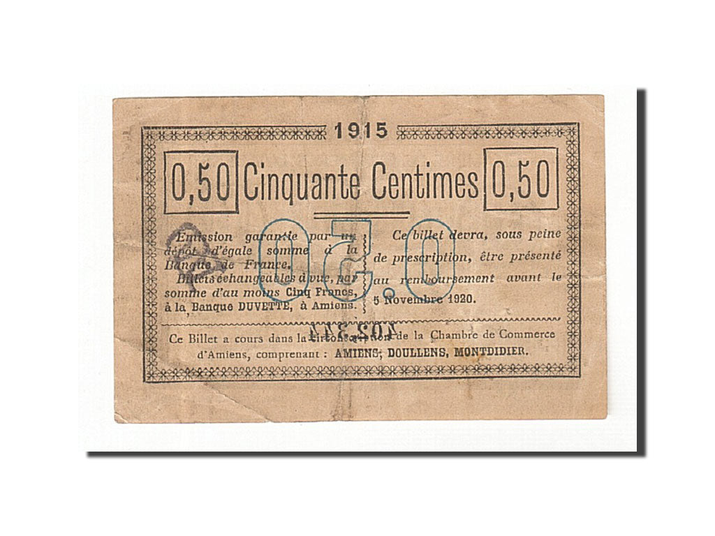 Billet, France, Amiens, 50 Centimes, 1915, TTB, Pirot:7-26