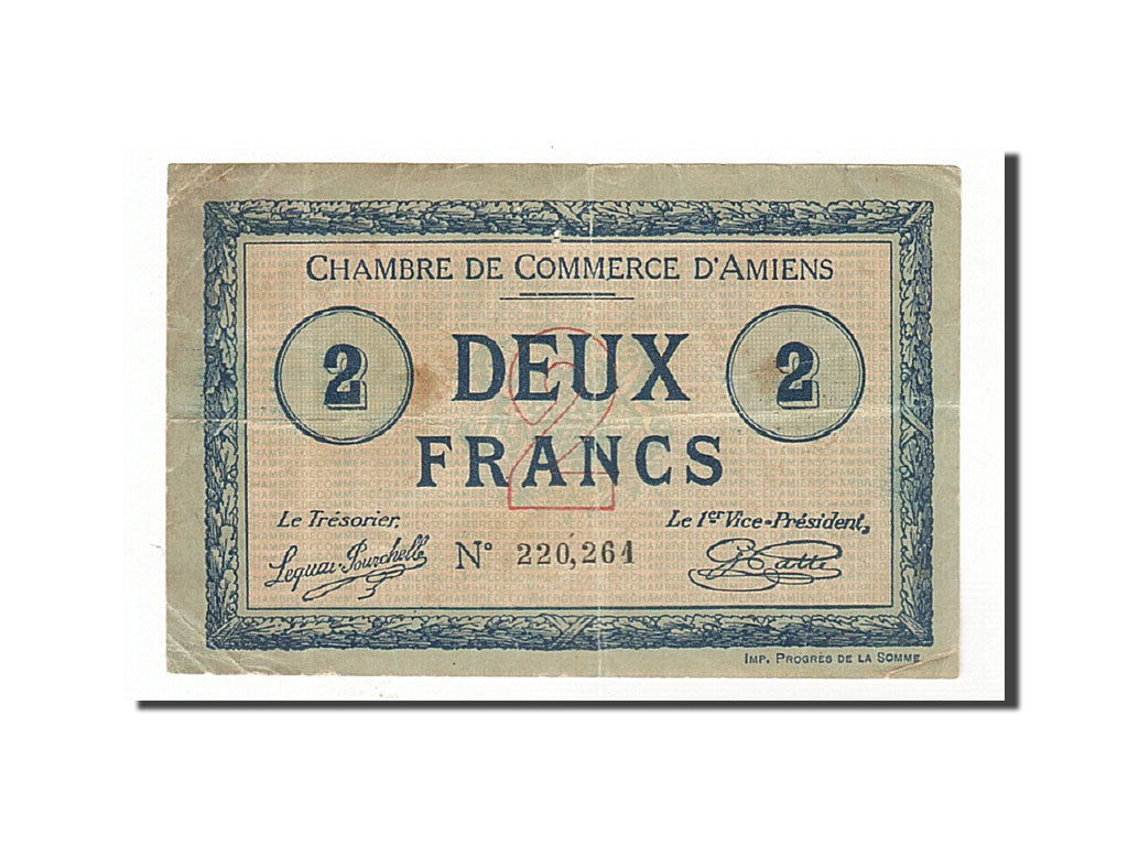 Banconote, Pirot:7-31, BB, Amiens, 2 Francs, 1915, Francia