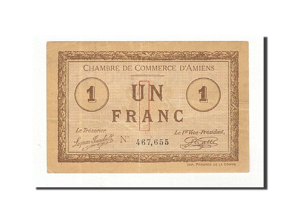 Banconote, Pirot:7-28, BB, Amiens, 1 Franc, 1915, Francia