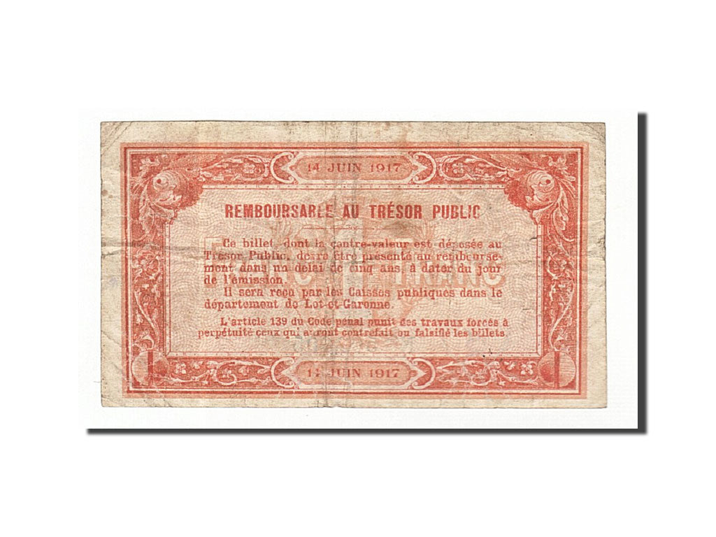 Banknote, Pirot:2-9, 1 Franc, 1917, France, VF(30-35), Agen