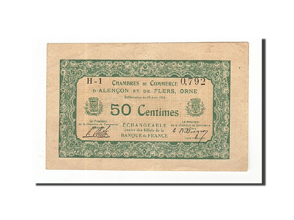 Banknot, Francja, Alençon et Flers, 50 Centimes, 1915, AU(55-58), Pirot:6-3