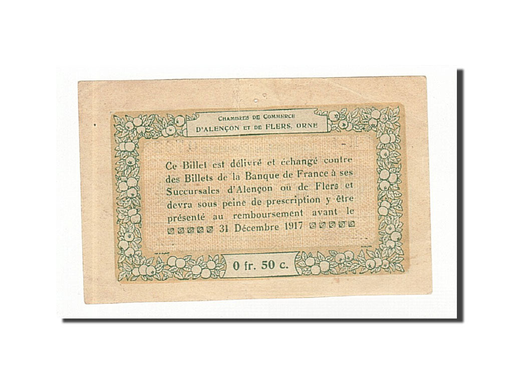 Banknot, Francja, Alençon et Flers, 50 Centimes, 1915, AU(55-58), Pirot:6-3