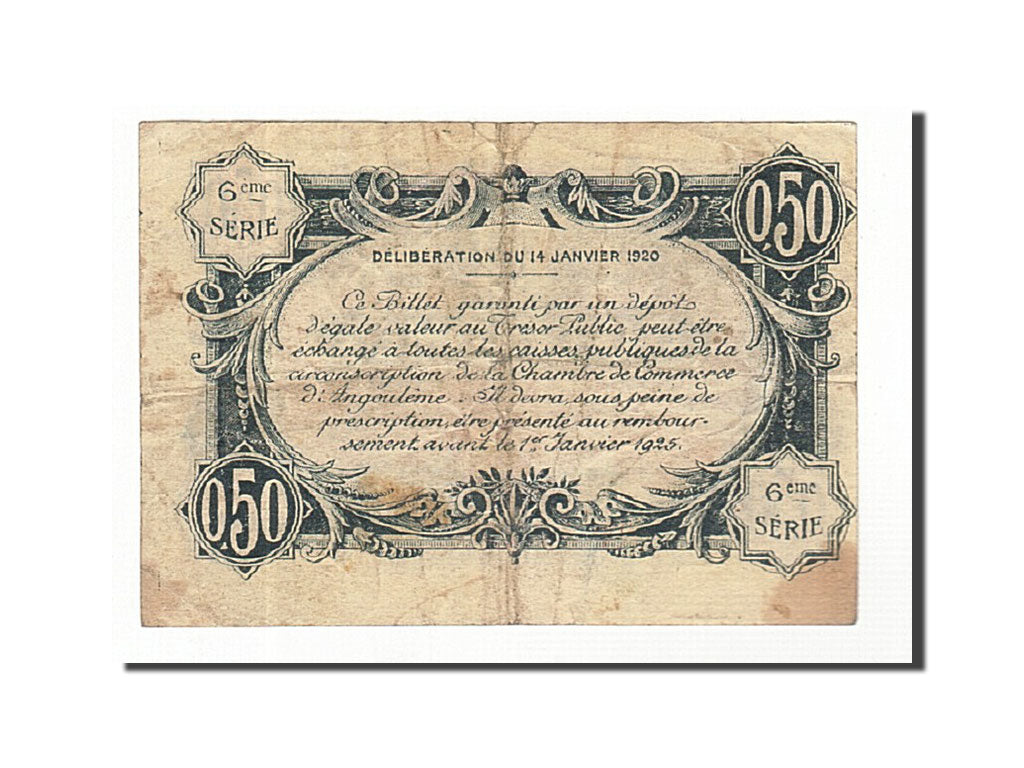 Banknote, Pirot:9-46, 50 Centimes, 1920, France, VF(30-35), Angoulême