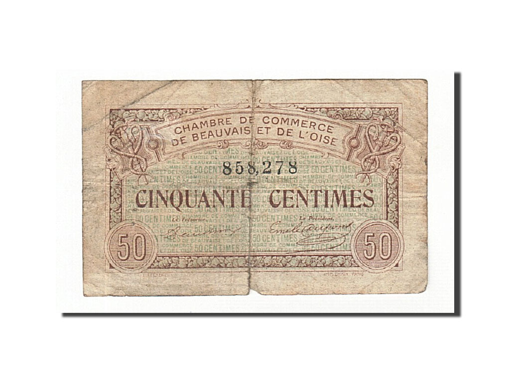 Banknote, Pirot:22-1, 50 Centimes, 1920, France, F(12-15), Beauvais