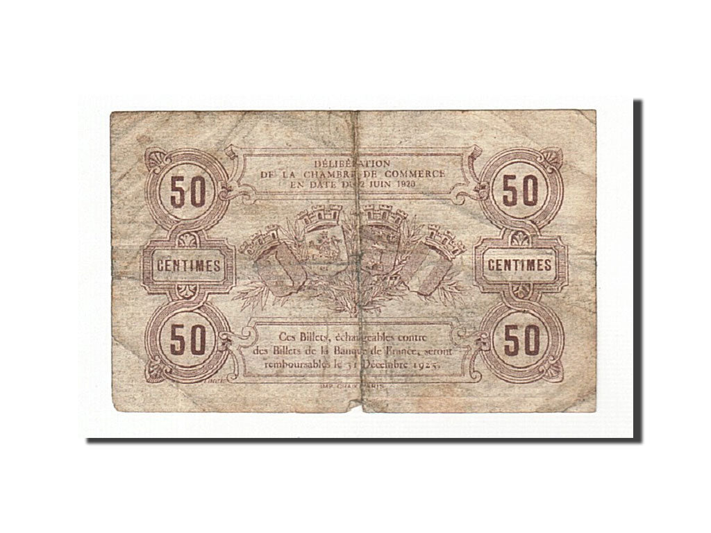 Banknote, Pirot:22-1, 50 Centimes, 1920, France, F(12-15), Beauvais