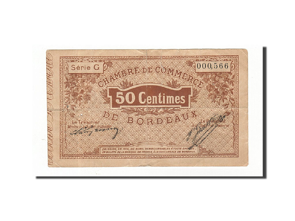 Billete, 50 Centimes, Pirot:30-1, 1914, Francia, BC+, Bordeaux