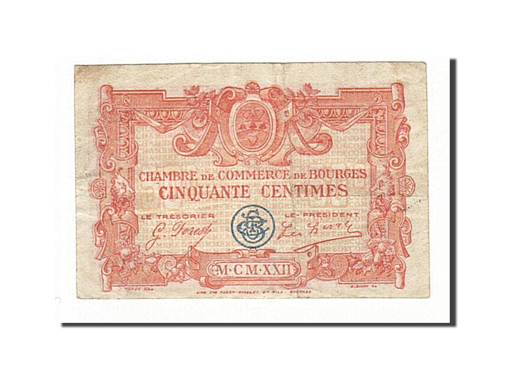 Biljet, Pirot:32-12, 50 Centimes, 1922, Frankrijk, TTB, Bourges