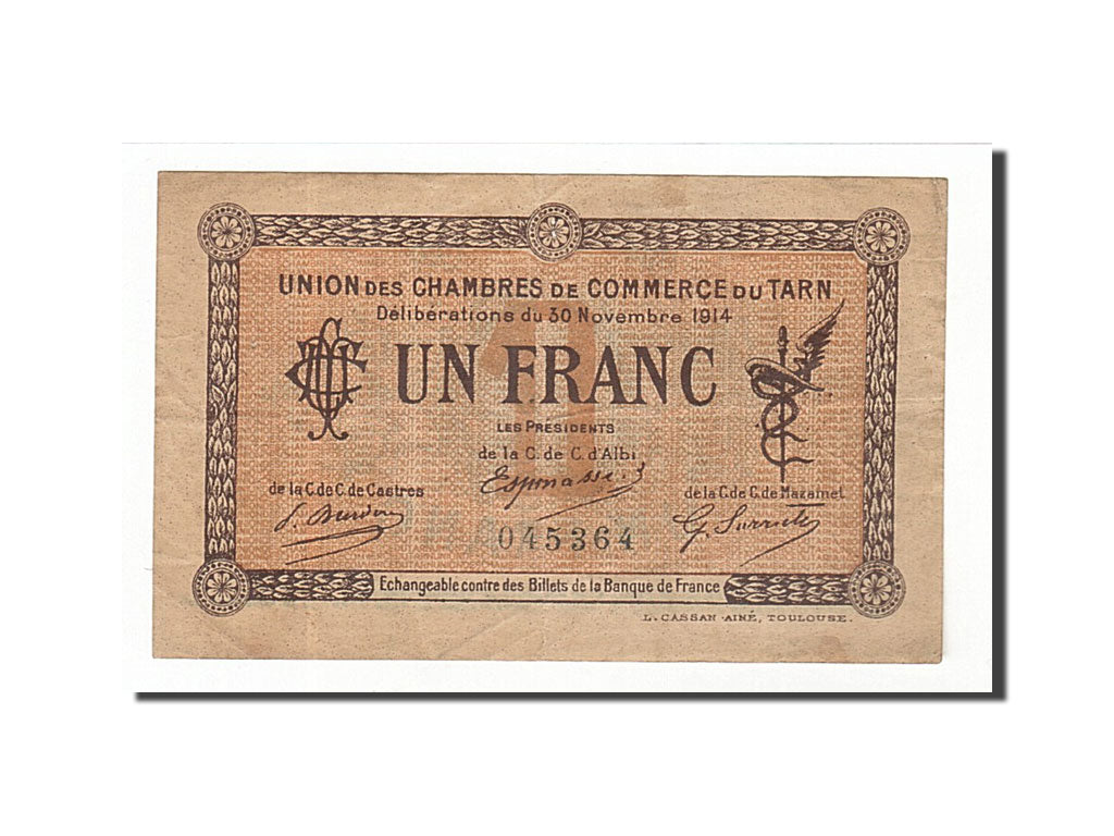 Banknote, Pirot:5-5, 1 Franc, 1914, France, EF(40-45), Albi