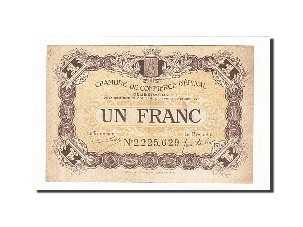 Banknote, Pirot:56-14, 1 Franc, 1921, France, AU(55-58), Epinal
