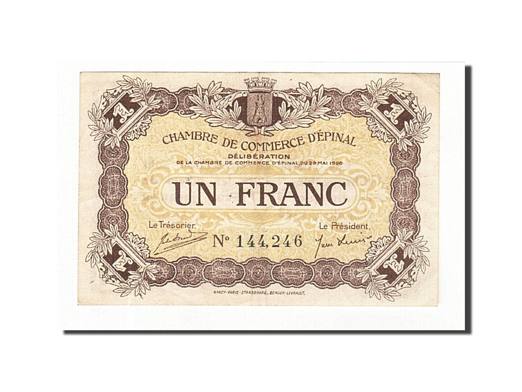 Geldschein, Frankreich, Epinal, 1 Franc, 1920, SS+, Pirot:56-10