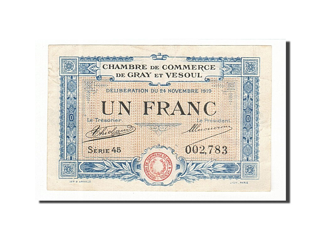 Geldschein, Frankreich, Gray et Vesoul, 1 Franc, 1919, VZ, Pirot:62-11