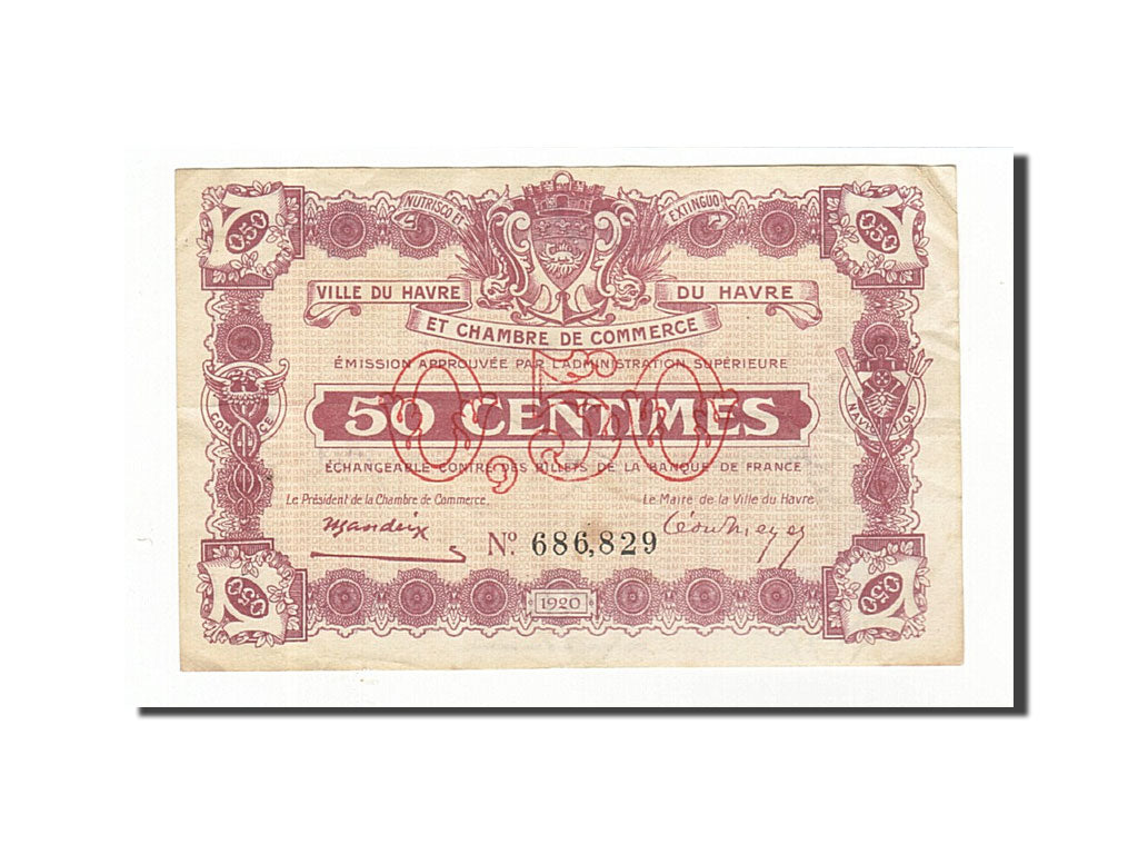 Banknote, Pirot:68-20, 50 Centimes, 1920, France, EF(40-45), Le Havre
