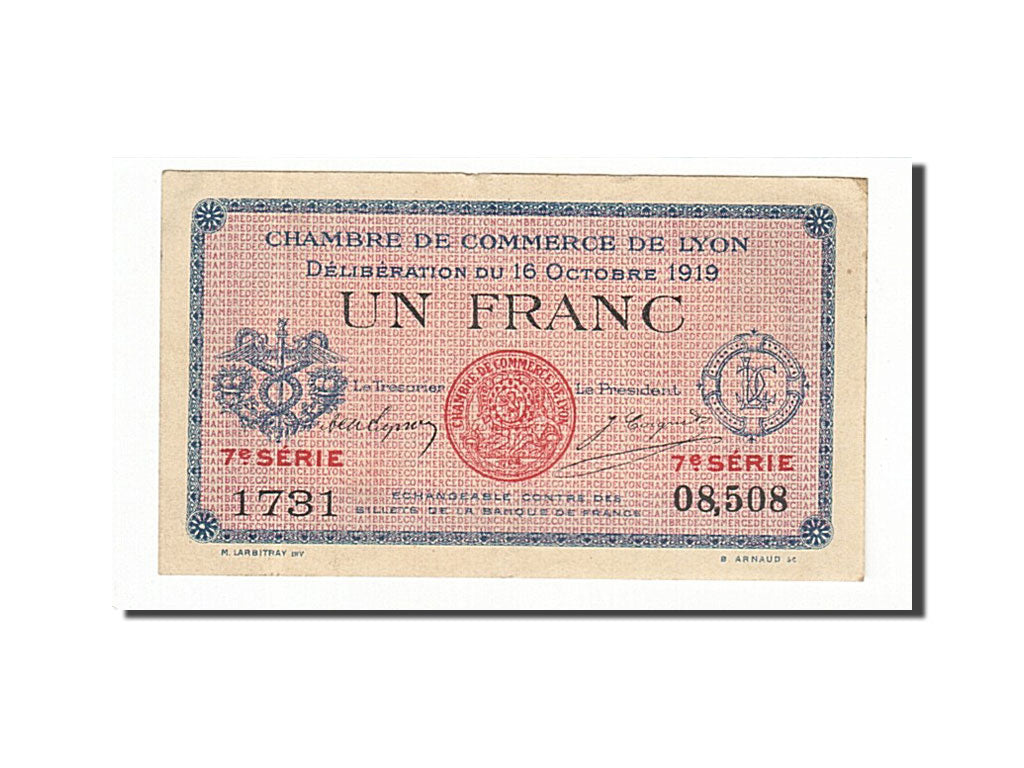 Banconote, Pirot:77-19, SPL-, Lyon, 1 Franc, 1919, Francia