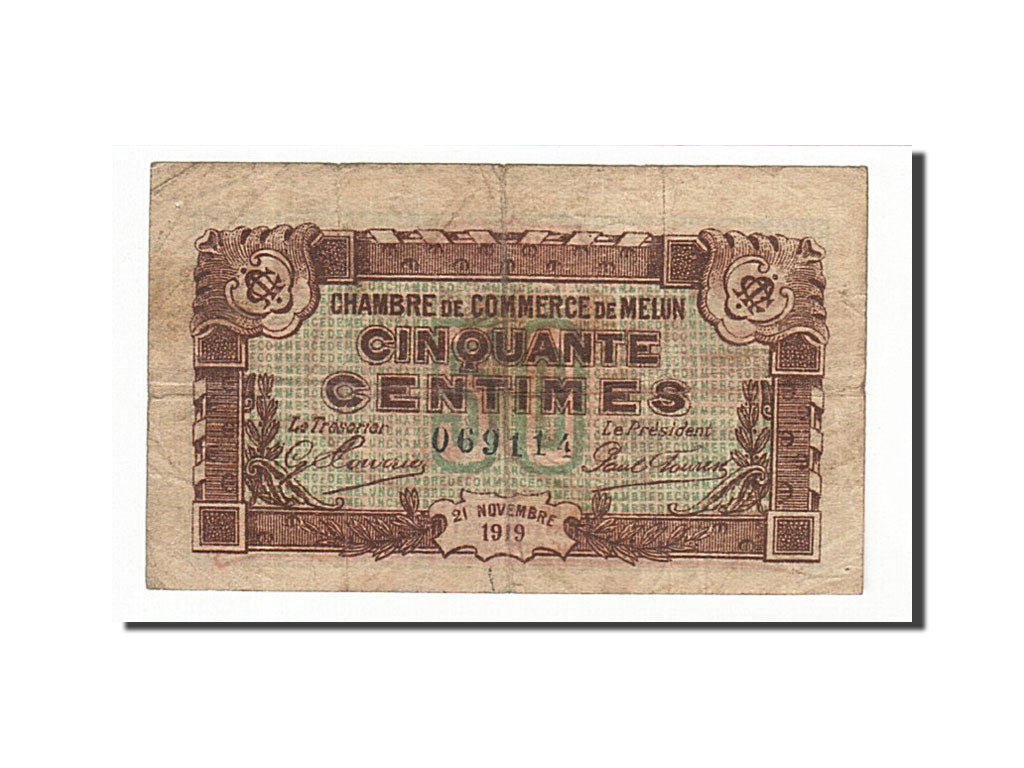 Banknote, Pirot:80-7, 50 Centimes, 1919, France, VF(20-25), Melun