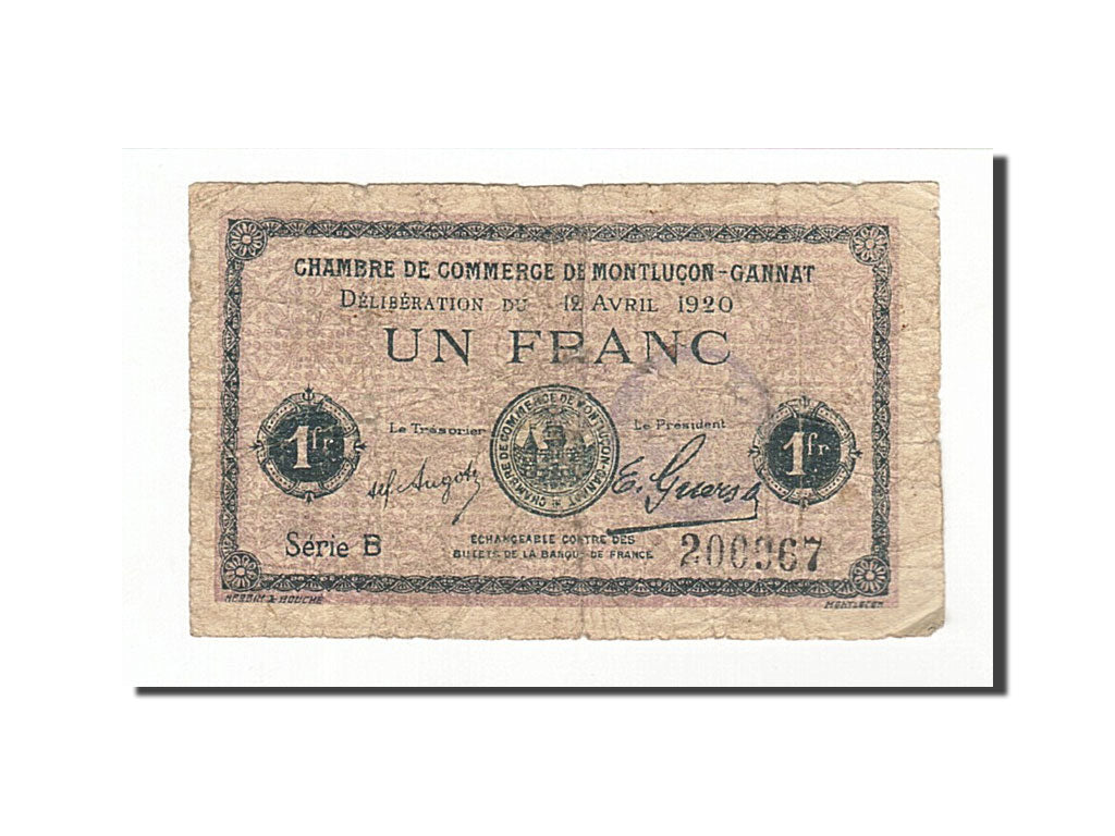 Billete, 1 Franc, Pirot:84-52, 1920, Francia, RC+, Montluçon