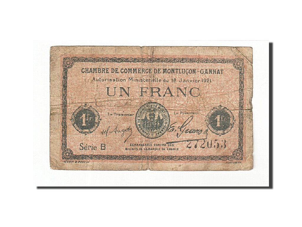 Banknote, Pirot:84-58, 1 Franc, 1921, France, VF(20-25), Montluçon