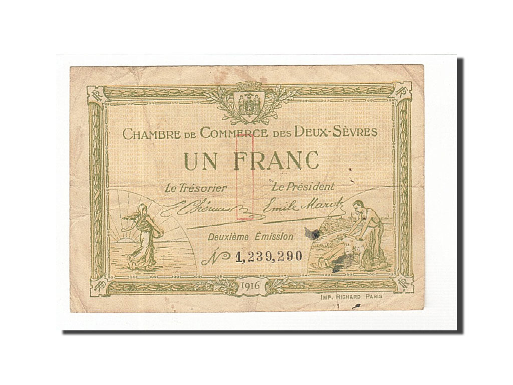 Banconote, Pirot:93-8, BB, Niort, 1 Franc, 1916, Francia