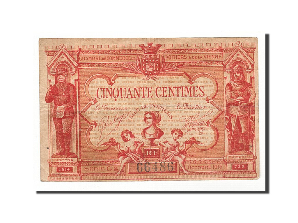 Banconote, Pirot:101-8, BB, Poitiers, 50 Centimes, 1917, Francia