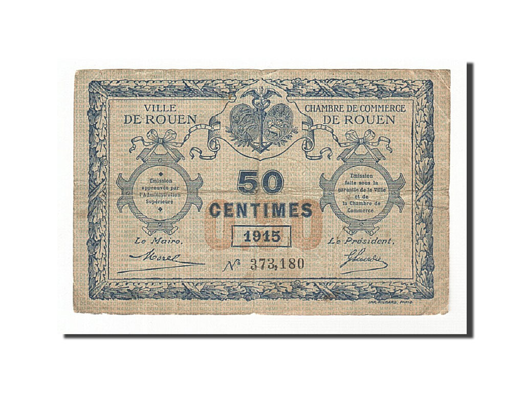 Banknote, Pirot:110-7, 50 Centimes, 1915, France, VF(30-35), Rouen