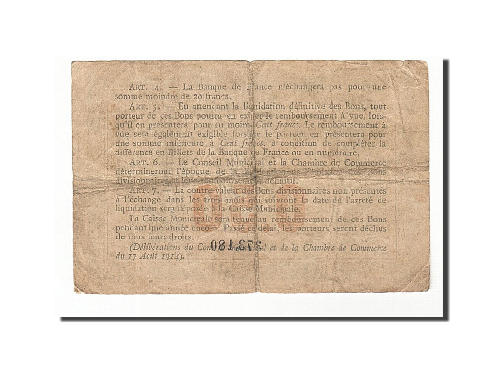 Banknote, Pirot:110-7, 50 Centimes, 1915, France, VF(30-35), Rouen