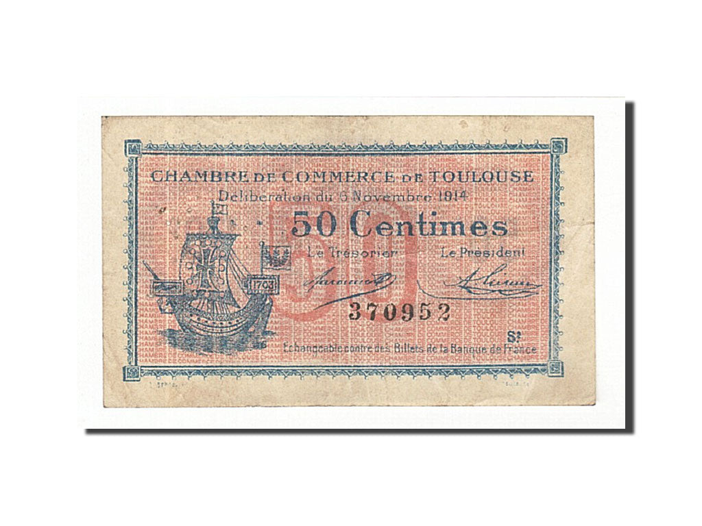 Banknote, Pirot:122-8, 50 Centimes, 1914, France, EF(40-45), Toulouse