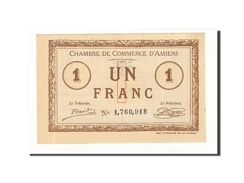 Geldschein, Frankreich, Amiens, 1 Franc, 1915, UNZ, Pirot:7-43