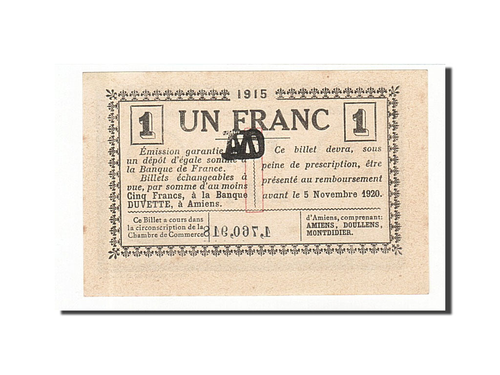 Geldschein, Frankreich, Amiens, 1 Franc, 1915, UNZ, Pirot:7-43